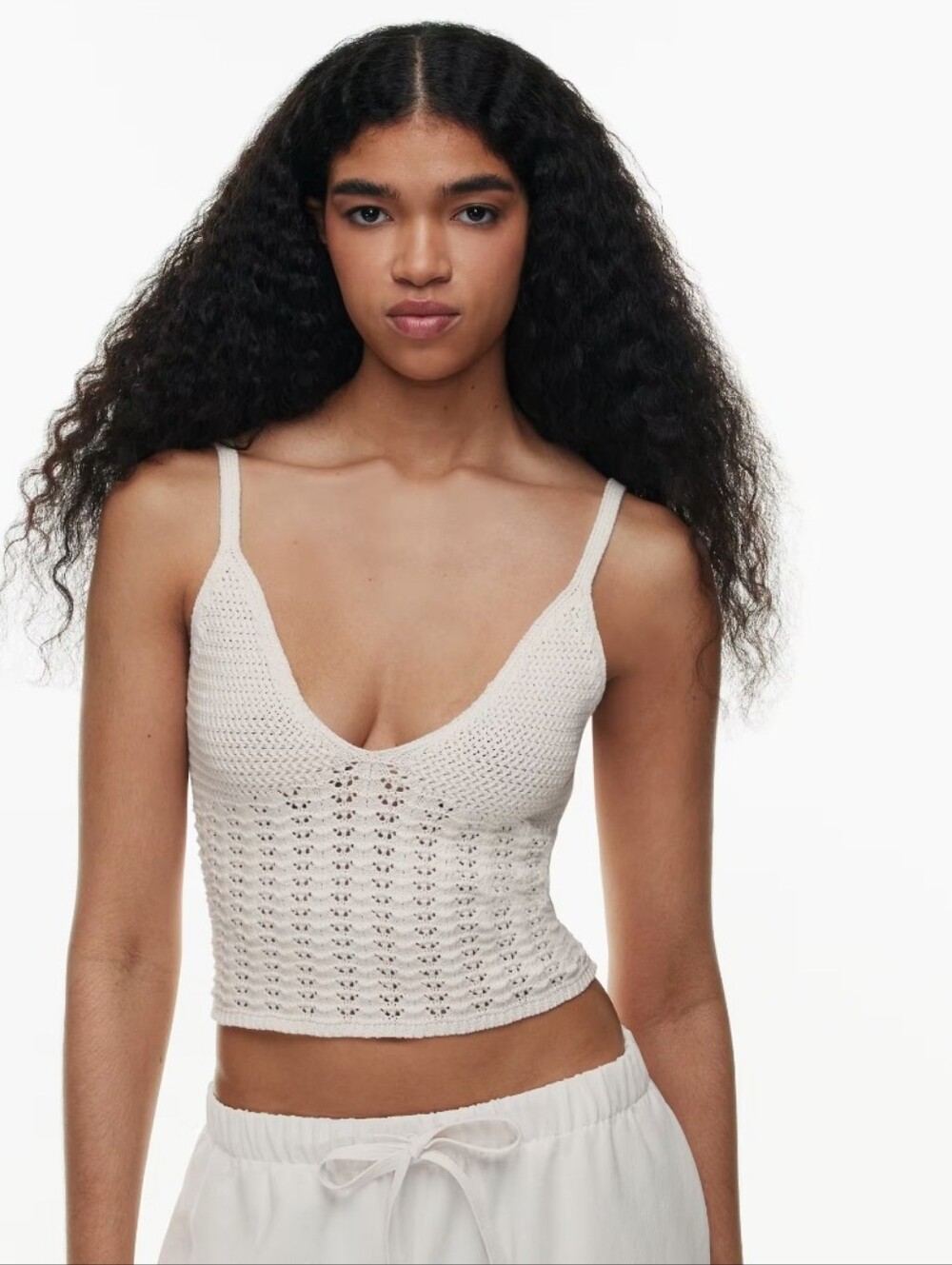 Aritzia Evie Crochet V-Neck Cropped Tank โ Cream Size XS